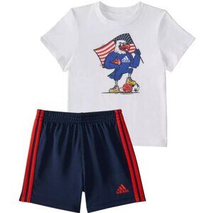 NWT. ADIDAS Baby Boys USA Eagle 2-Pc Cotton Graphic Tee & Short Set